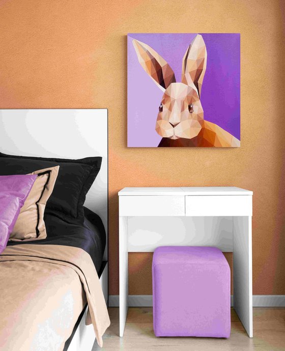 BEIGE RABBIT ON LILAC