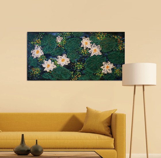 Night white nymphaea /  ORIGINAL PAINTING