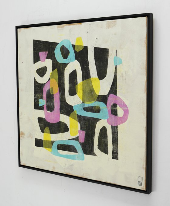 Round & Round in Technicolor - Incl Frame - 95 x 95 cm - Ronald Hunter - 6J