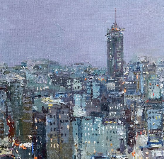 Twilight city - Original Urban landscape painting