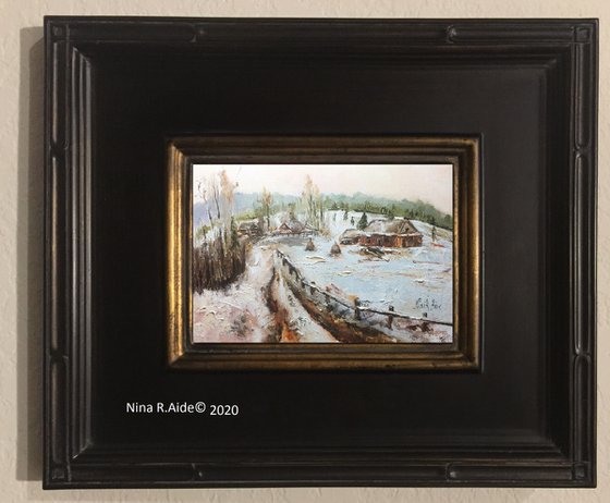 Landscape Framed Original Painting Winter Country Oil Painting Nina R.Aide Fine Art Nature Countryside Snow