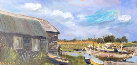The Swale estuary on the north Kent coast. Oil painting