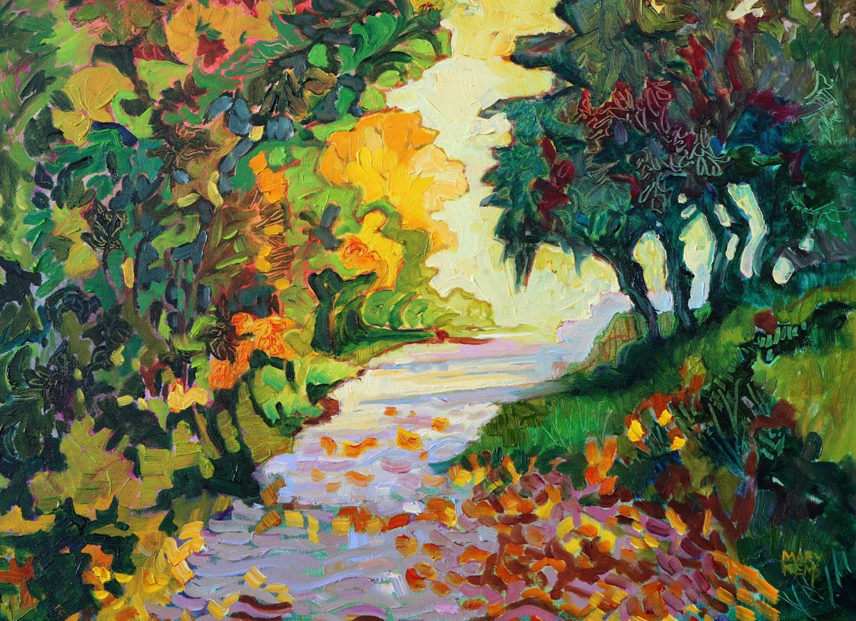 Impressionistic Landscape Oil Painting By Mary Kemp, 16 X 12", Urban Rural Footpath, Original Artwork