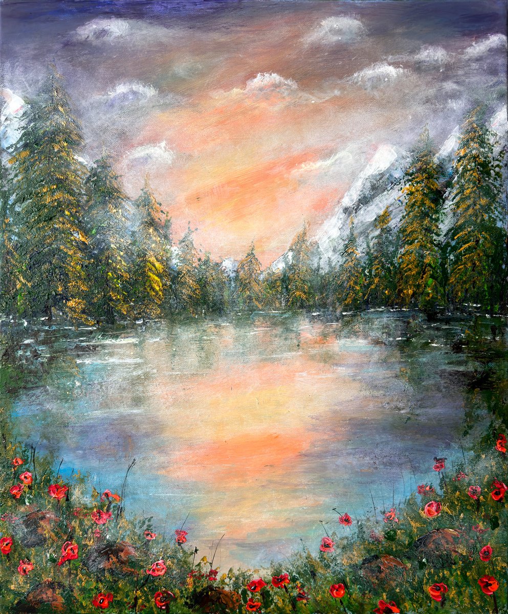 Impressionistic Landscape Acrylic Painting By Misty Lady - M. Nierobisz, 20 X 24", Reflections Of Springtime, Original Artwork