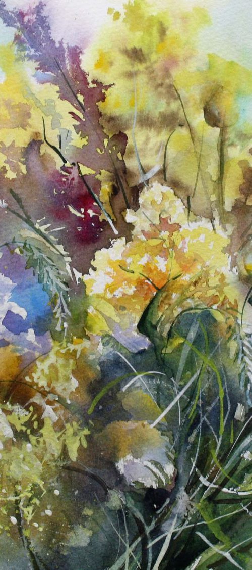 Original watercolor painting, abstract flowers, lupines wildflowers, floral wall art wall decor, nature art artwork native grasses by Alina Shmygol