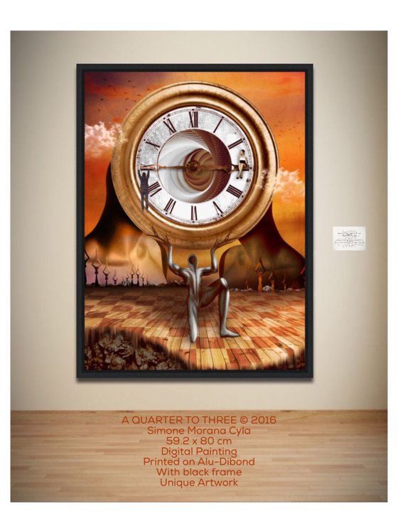 A QUARTER TO THREE | Digital Painting printed on Alu-Dibond with Black wood frame | Unique Artwork | 2016 | Simone Morana Cyla | 59.2 x 80 cm | Art Gallery Quality | Published |