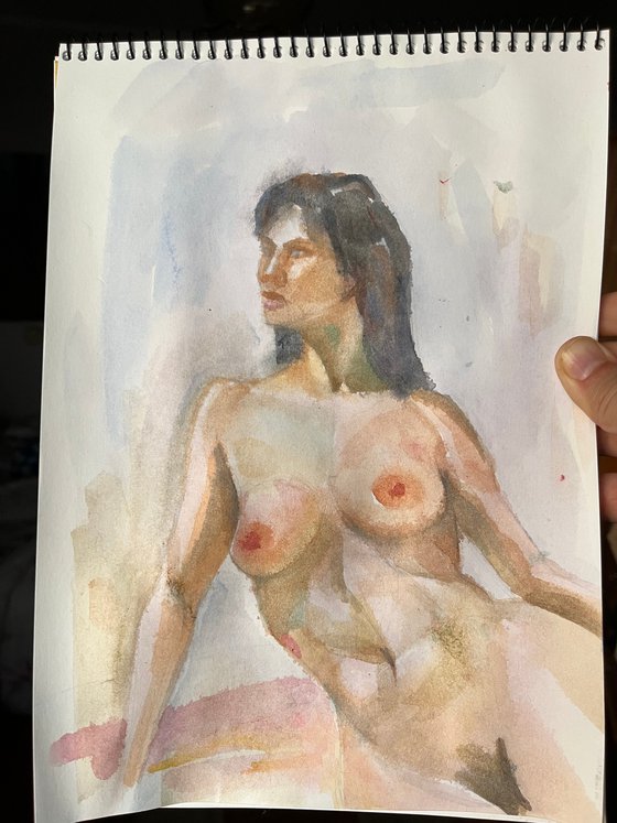 Nude girl watercolour painting, Ukrainian artwork