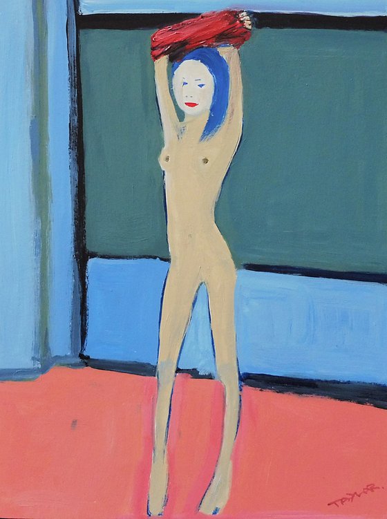 GIRL NUDE UNDRESSING. Original Female Figurative Acrylic Painting. Varnished.