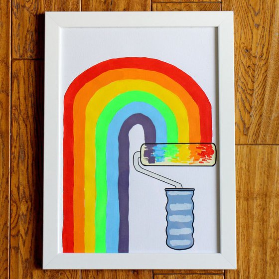 Rainbow Paint Roller Pop Art Painting On A3 Paper