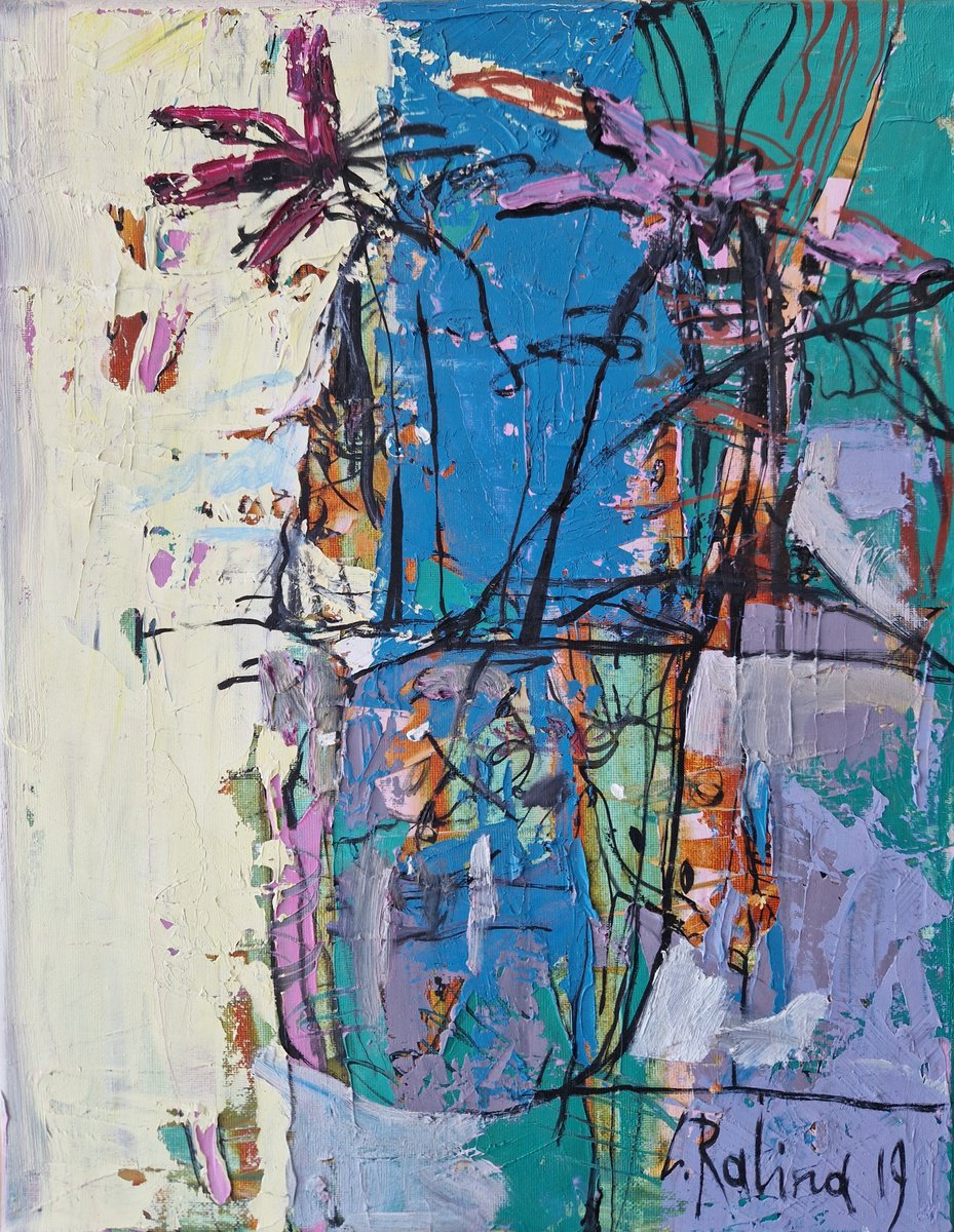 Organic Abstract Oil Painting By Yelena Ralina, 13 X 18", Vibrant Whispers, Original Artwork