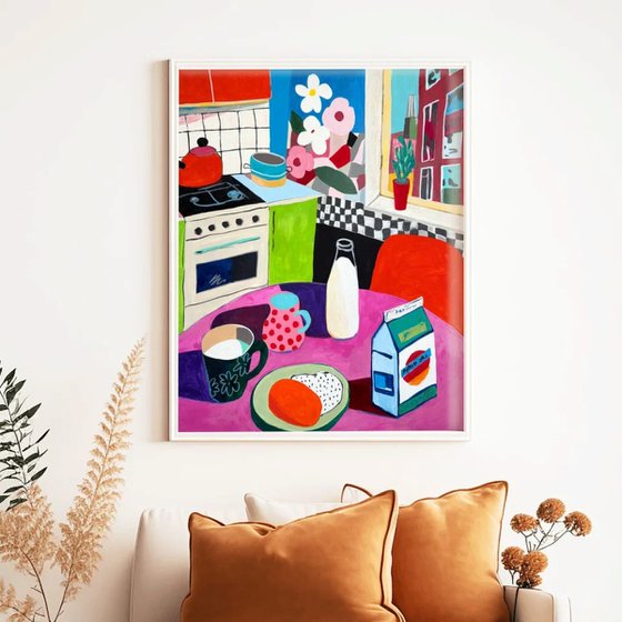 Morning Milk Carton in Floral Kitchen