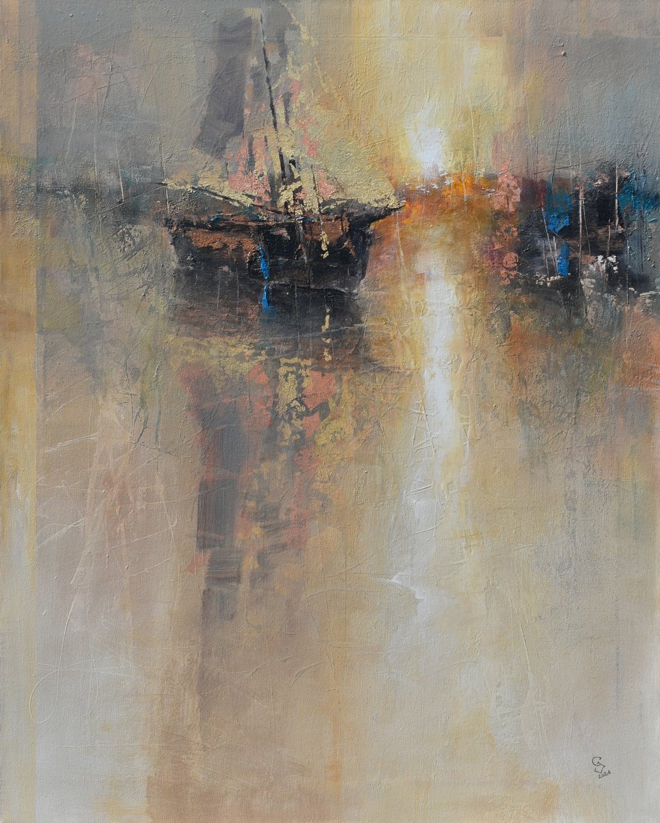 Abstract Landscape Oil Painting By Ivan Grozdanovski, 33 X 41, Look At Your Home, Angel, Original Artwork