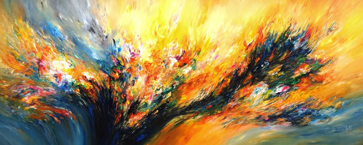 Abstract Acrylic Painting By Peter Nottrott, 197 X 79", Get Free F 1, Extra Large Painting !, Original Artwork