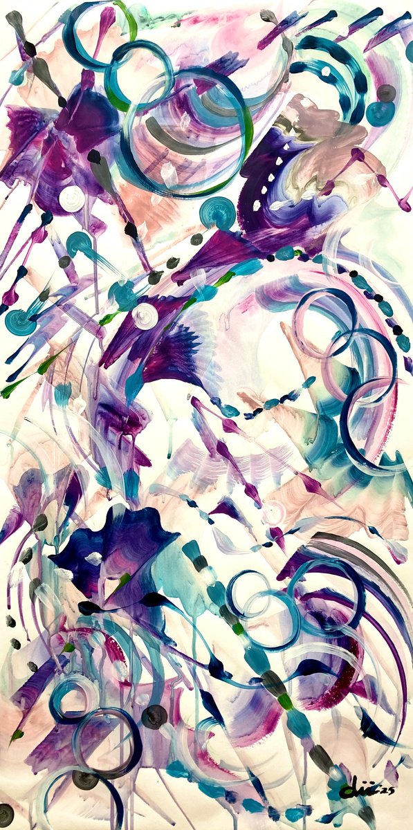 Organic Abstract Acrylic Painting By Daichi Matsusaki, 20 X 39, Color Dance 170225, Original Artwork