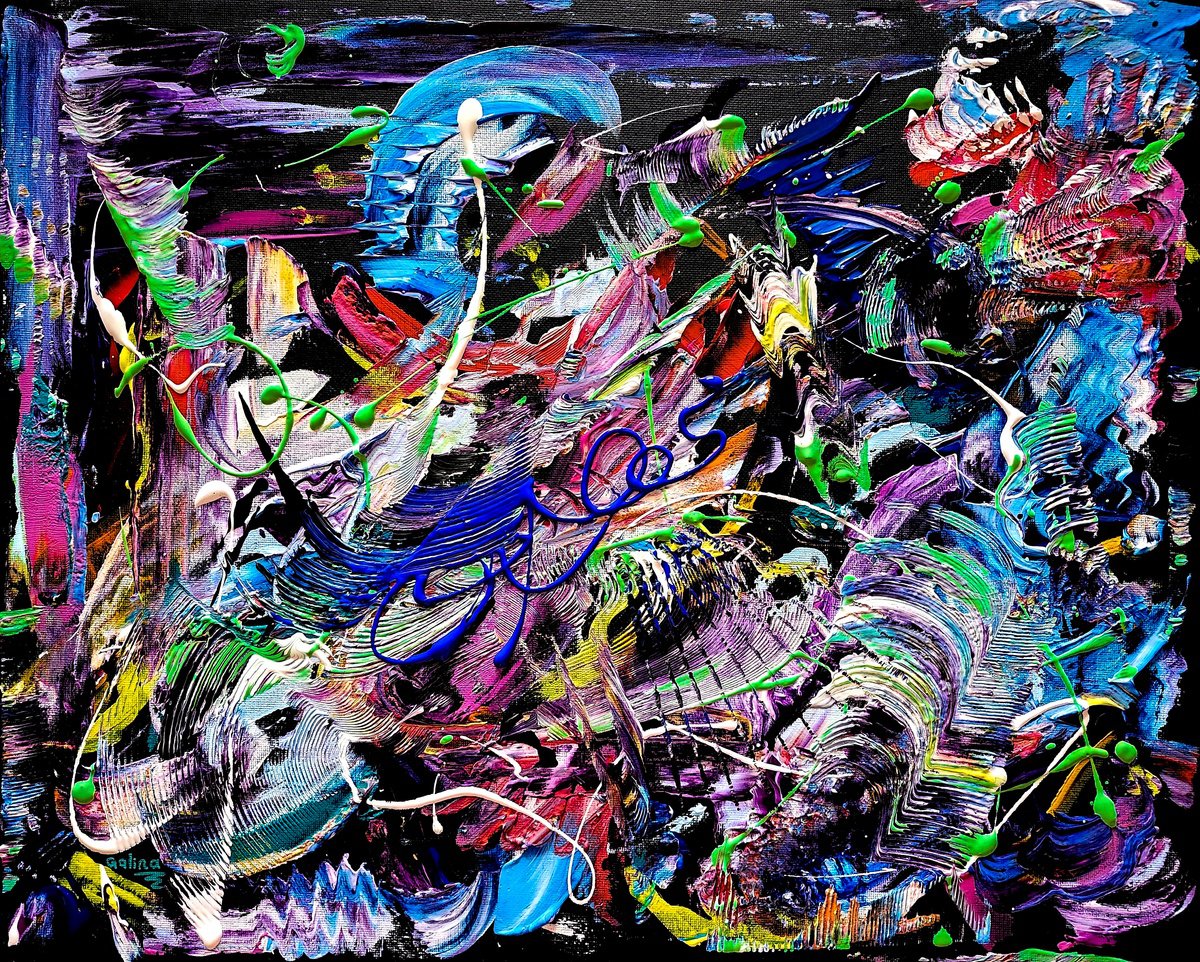 Surrealistic Abstract Acrylic Painting By Galina Victoria, 20 X 16, Celestial Energy, Original Artwork