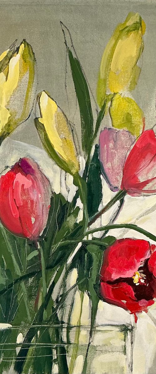 Tulips on My Table by Volha Belevets