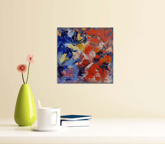 Abstract in blue and red. Palette knife.