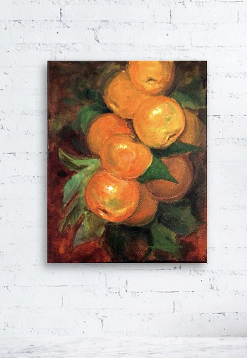 Clementine Still Life painting, Mandarin Oranges, Acrylic on canvas 10x 8 by Asha Shenoy