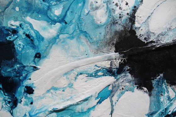 Southern Sting 200cm x 80cm Teal White Black Textured Abstract Art