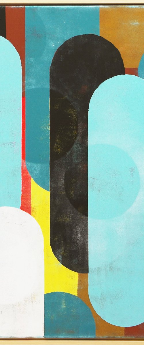 Abstract painting - Traffic Yellow, Turquoise & Black - Incl Frame - 42J - Ronald Hunter by Ronald Hunter