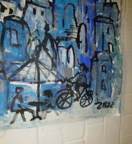 blue italian city, tuscany xxl on canvas, not stretched