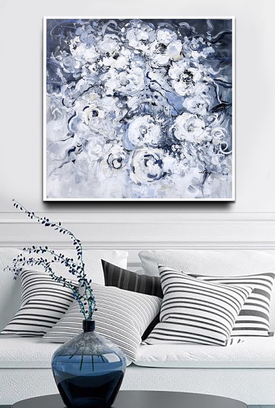 White Roses on Gray