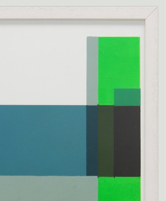 Diptych - Art on Paper - Incl Frame - Cubistic Modern Green - 27A