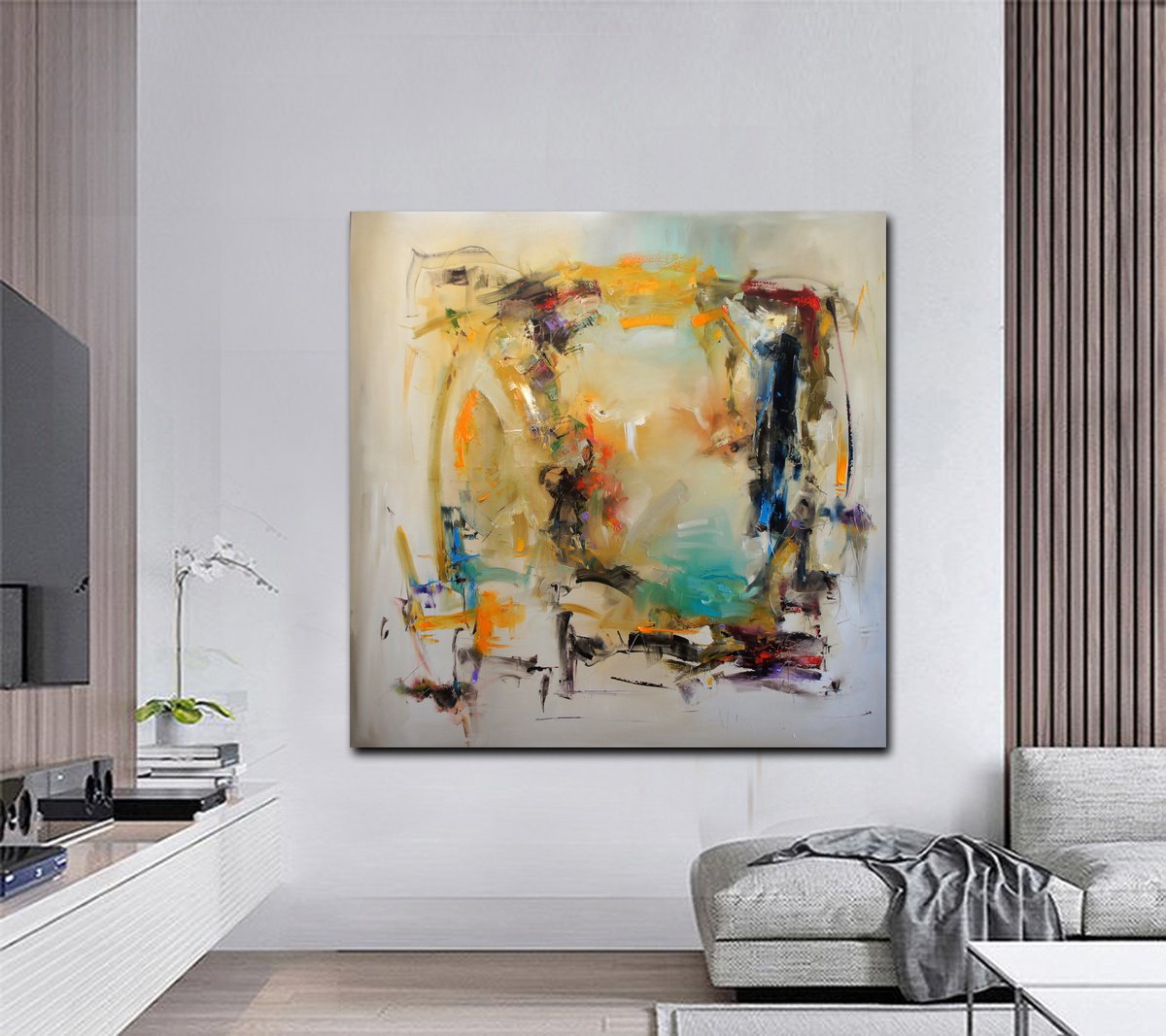 Abstract Oil Painting By Stanislav Lazarov, 67 X 67", Game Of Meanings, Original Artwork