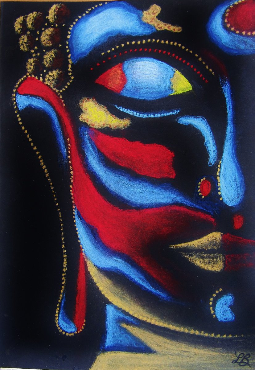Buddha in Red, Blue, and Gold by Linda Burnett