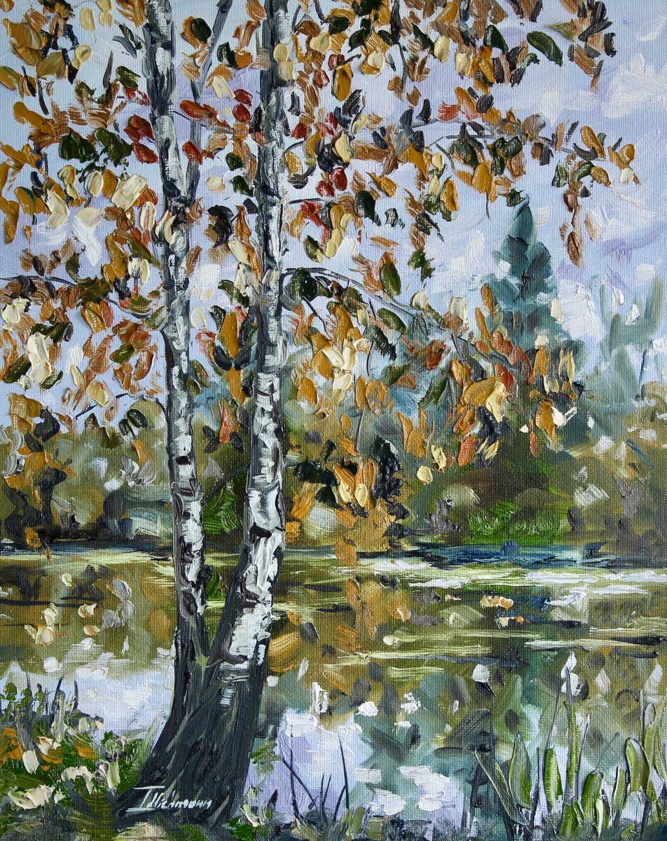 Impressionistic Landscape Oil Painting By Liza Illichmann, 9 X 12", Autumn Leaves, Original Artwork