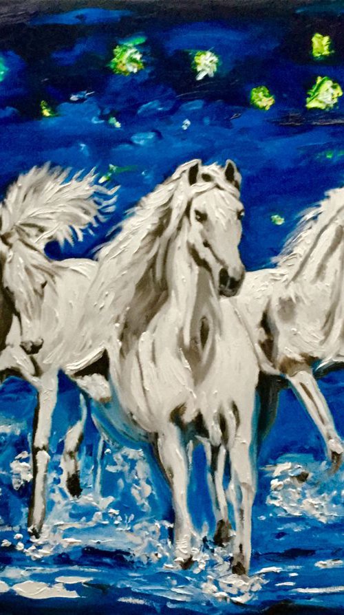White horses running on the waves. by Olga Koval