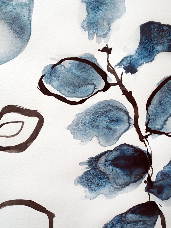 The eucalyptus branches - minimalistic sketch, watercolor and ink
