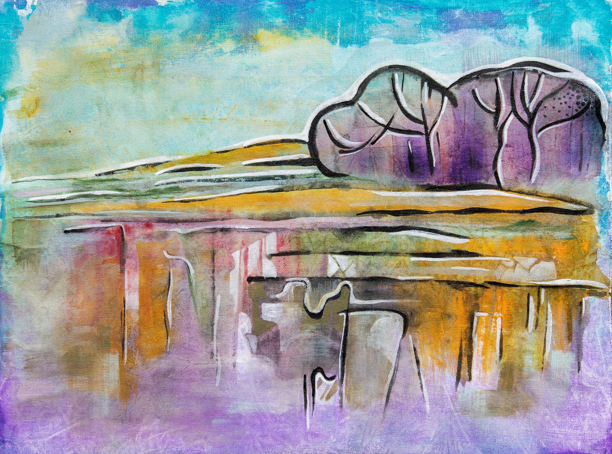 Organic Landscape Acrylic Painting By Ariadna De Raadt, 16 X 12, Sunday Landscape, Original Artwork