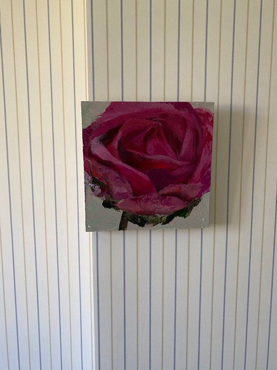 “Rose alone” square original acrylic painting on canvas