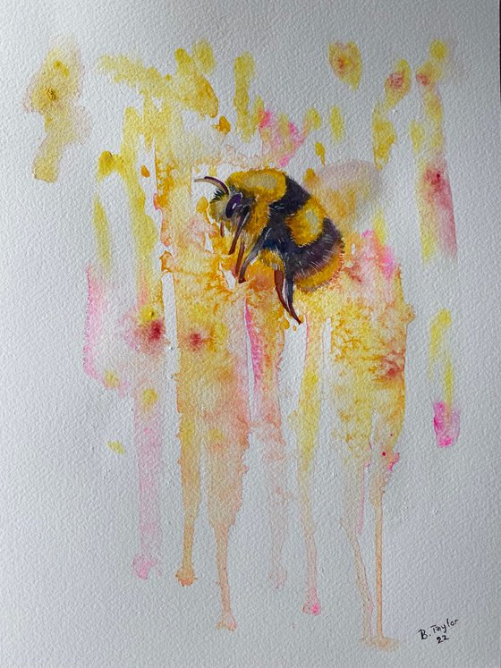 Colourful bumble bee watercolour painting