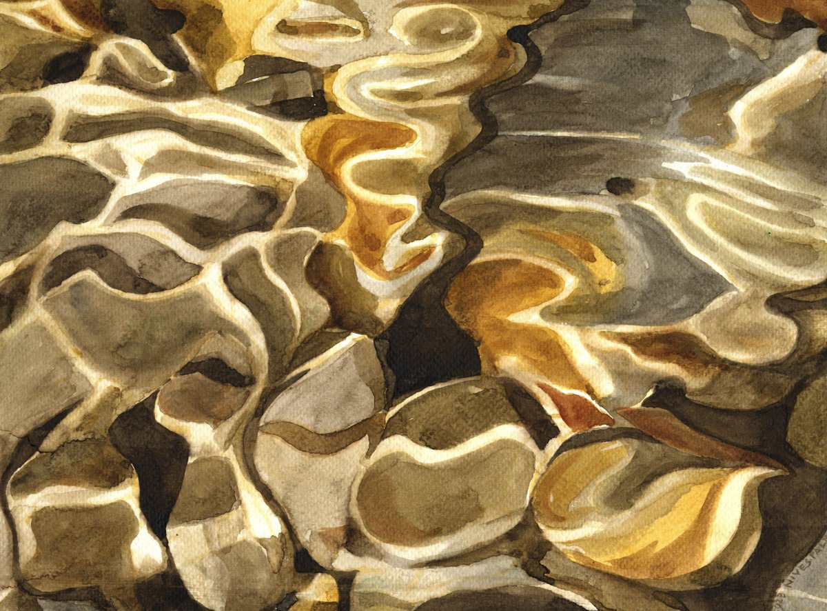 Impressionistic Landscape Watercolour By Nives Palmic, 13 X 9", Streaming Light Vi, Original Artwork