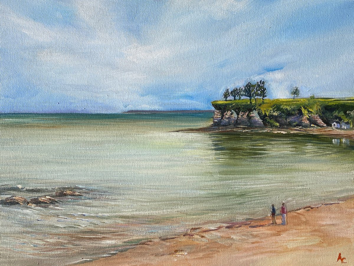 Photorealistic Landscape Oil Painting By Arti Chauhan, 17 X 13, Seafront Torquay, Original Artwork