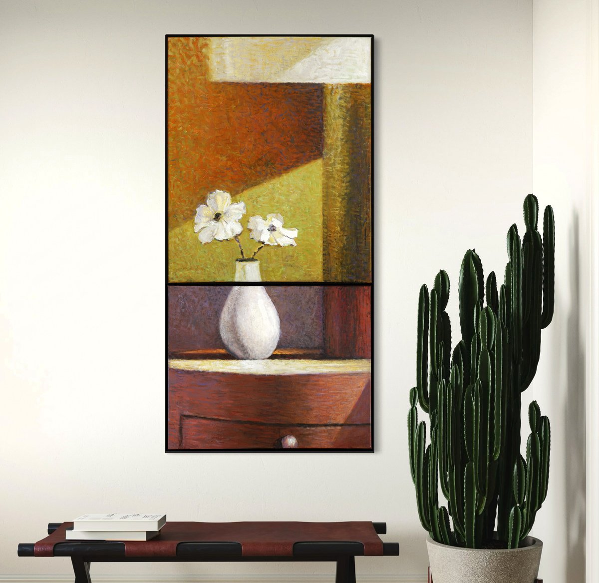 Impressionistic Still Life Oil Painting By Bo Kravchenko, 21 X 42, Couple Flowers, Original Artwork