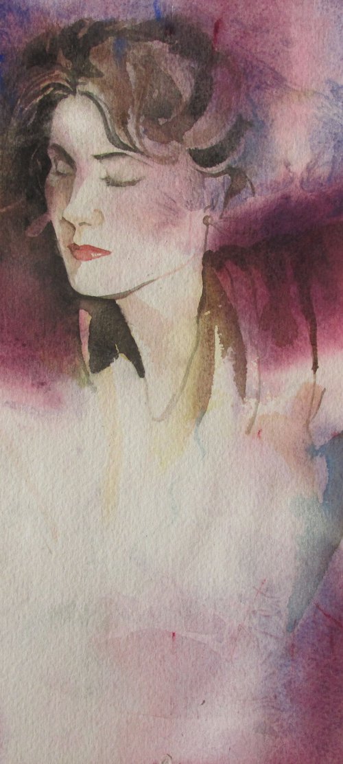 lady in pink watercolor by Alfred  Ng