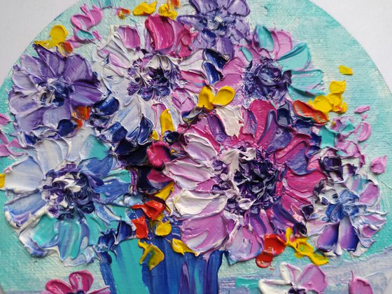 Small bouquet - small painting, bouquet, flowers oil painting, oil painting, flowers,  postcard, gift idea, gift