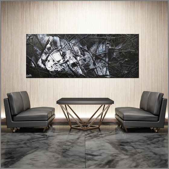 Black Salt 200cm x 80cm Black White Abstract Art