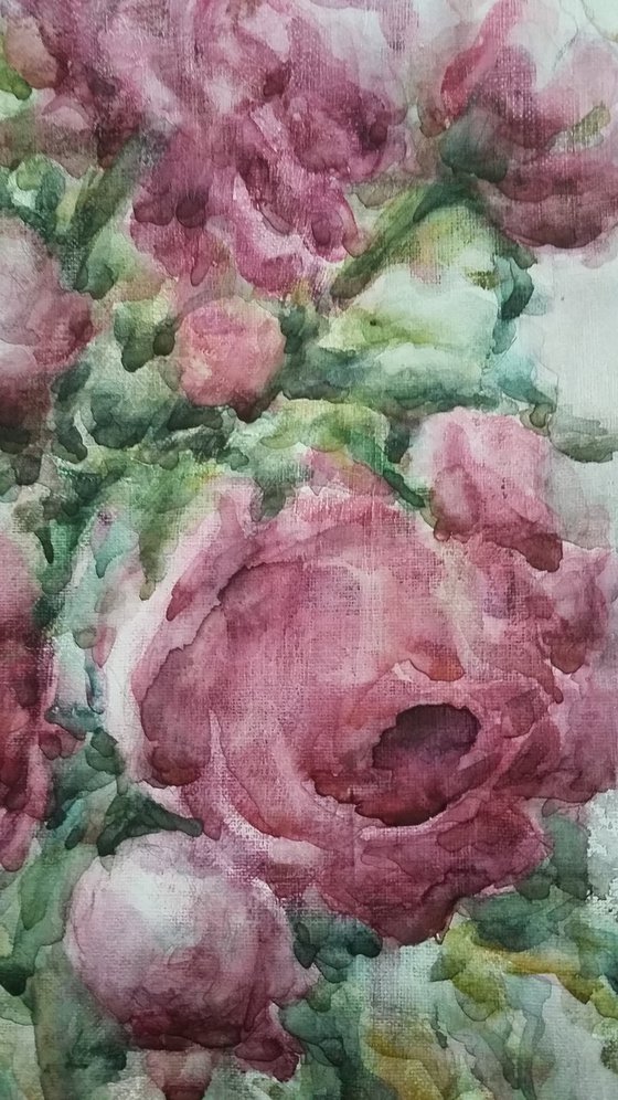 Bouquet of peonies. Original watercolour painting.