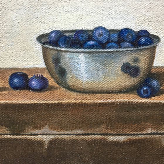 Blueberries in Silver Bowl