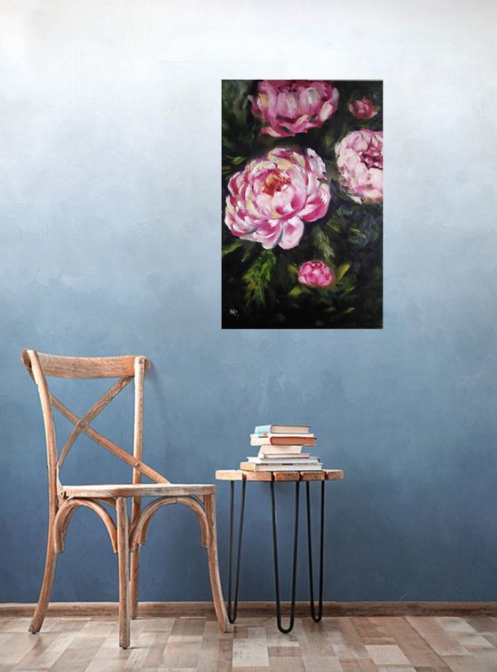 Love peonies, original flower oil painting, gift idea, bedroom art