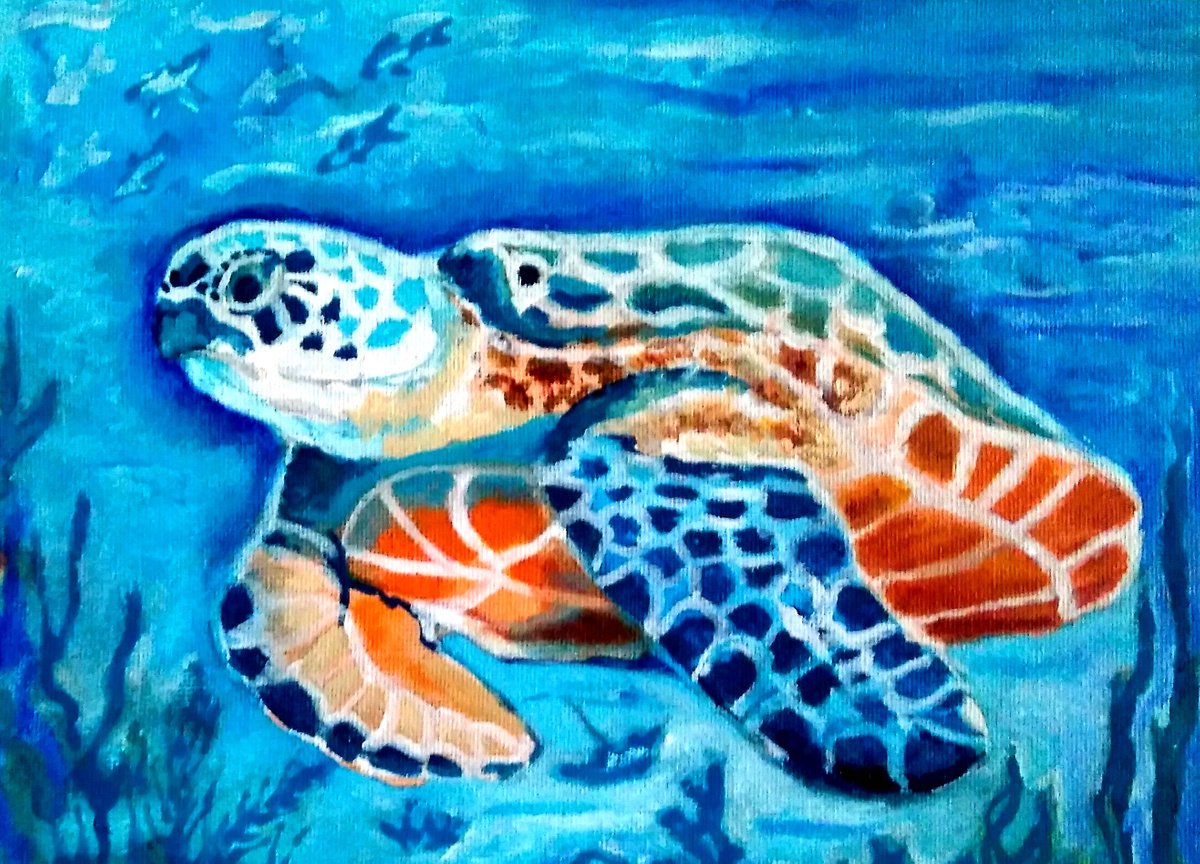 Sea turtle Underwater small art by Yulia Berseneva
