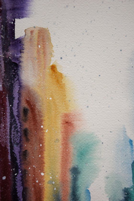 Snowy New York watercolor painting, original abstract cityscape, winter Manhattan