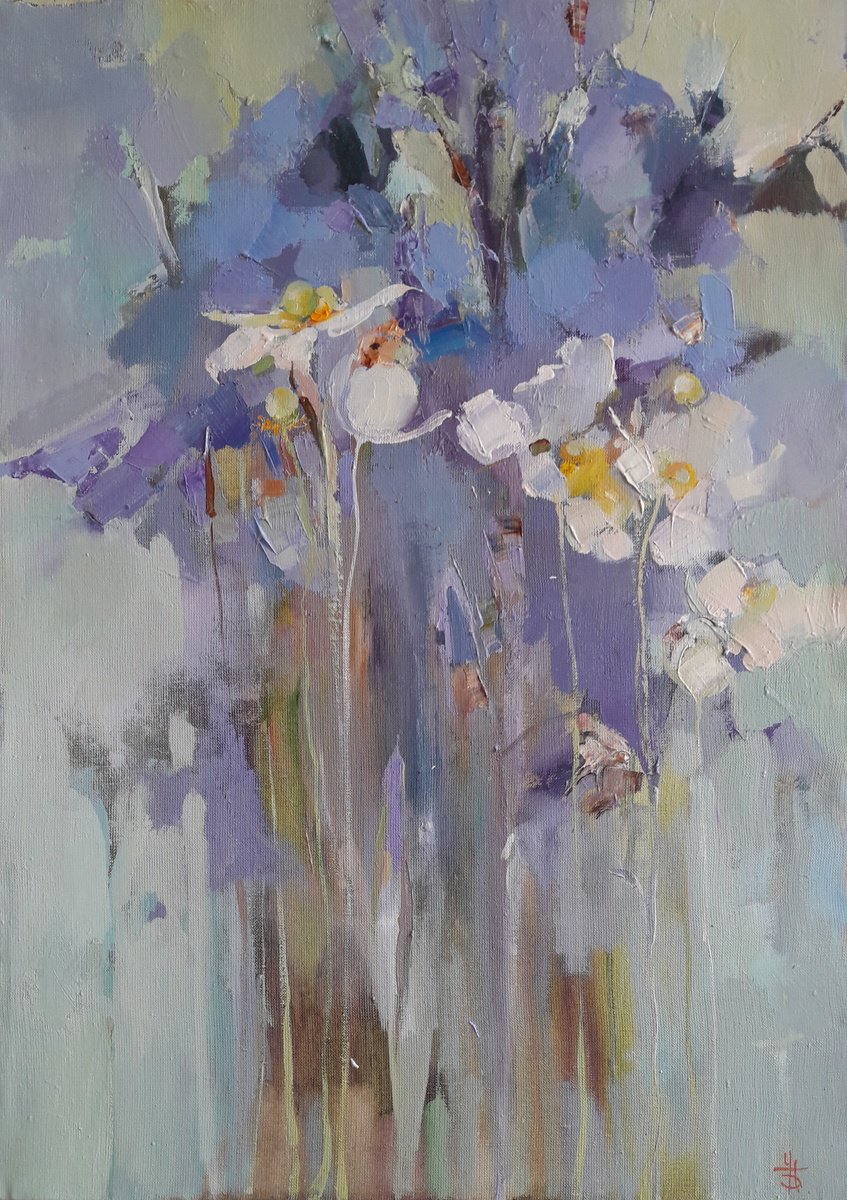 Botanical Oil Painting By Tatyana Barinova, 20 X 28", Sky At Her Back, Original Artwork