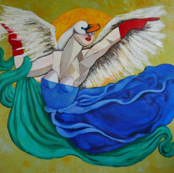 Goddess & Swan dancing in moonlight