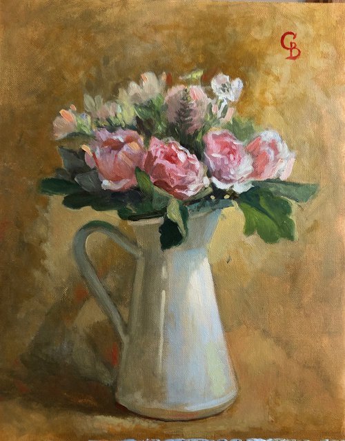 White Flowers in Porcelain Vase by Caridad I. Barragan