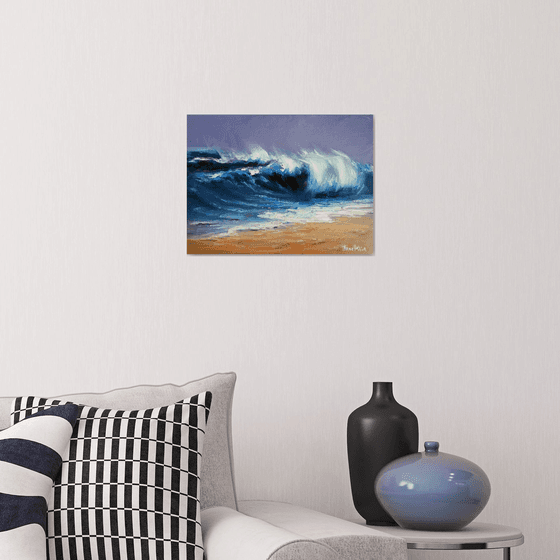 Landscape With Sea Textured Art  Blue Purple White Knife Painting Seaview